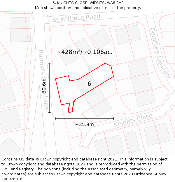 6, KNIGHTS CLOSE, WIDNES, WA8 3AF: Plot and title map