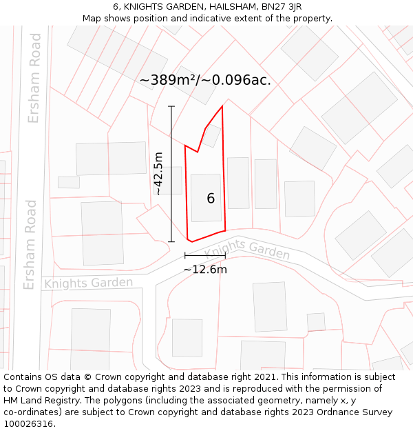 6, KNIGHTS GARDEN, HAILSHAM, BN27 3JR: Plot and title map