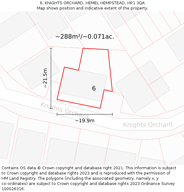 6, KNIGHTS ORCHARD, HEMEL HEMPSTEAD, HP1 3QA: Plot and title map