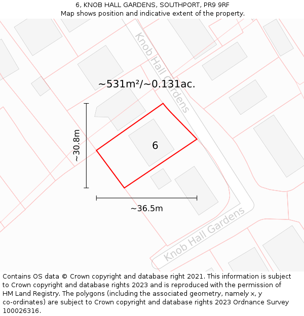 6, KNOB HALL GARDENS, SOUTHPORT, PR9 9RF: Plot and title map