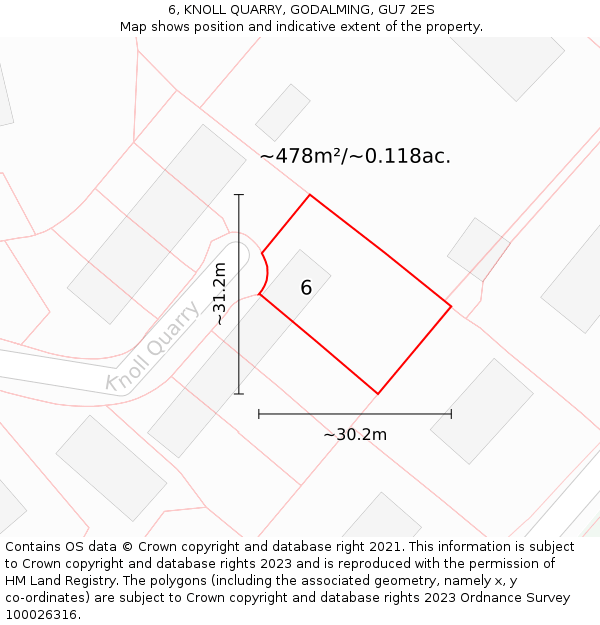 6, KNOLL QUARRY, GODALMING, GU7 2ES: Plot and title map