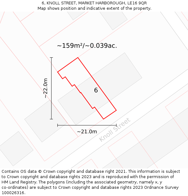 6, KNOLL STREET, MARKET HARBOROUGH, LE16 9QR: Plot and title map