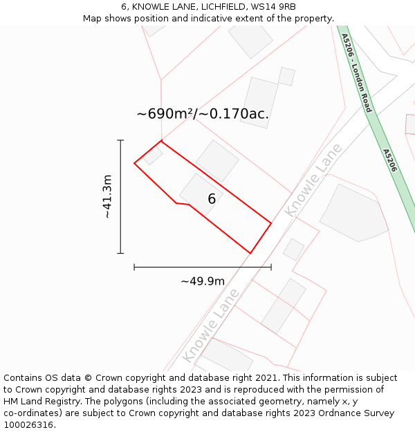 6, KNOWLE LANE, LICHFIELD, WS14 9RB: Plot and title map