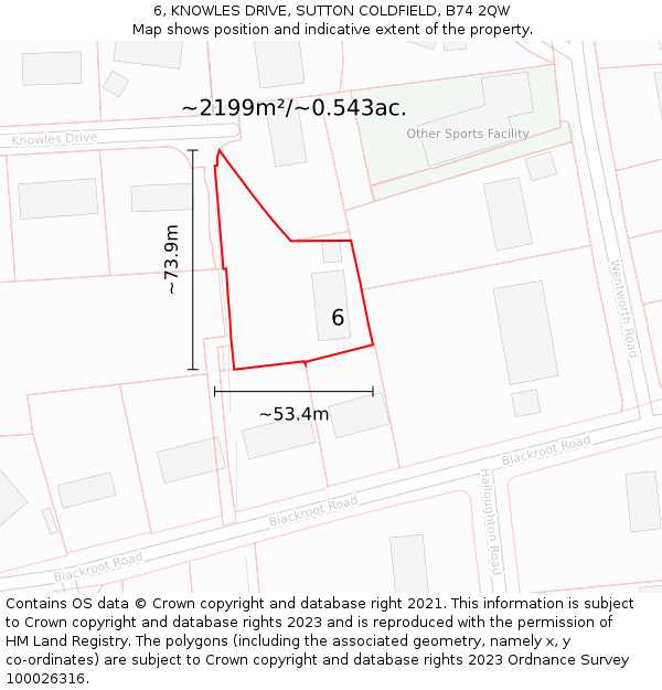 6, KNOWLES DRIVE, SUTTON COLDFIELD, B74 2QW: Plot and title map
