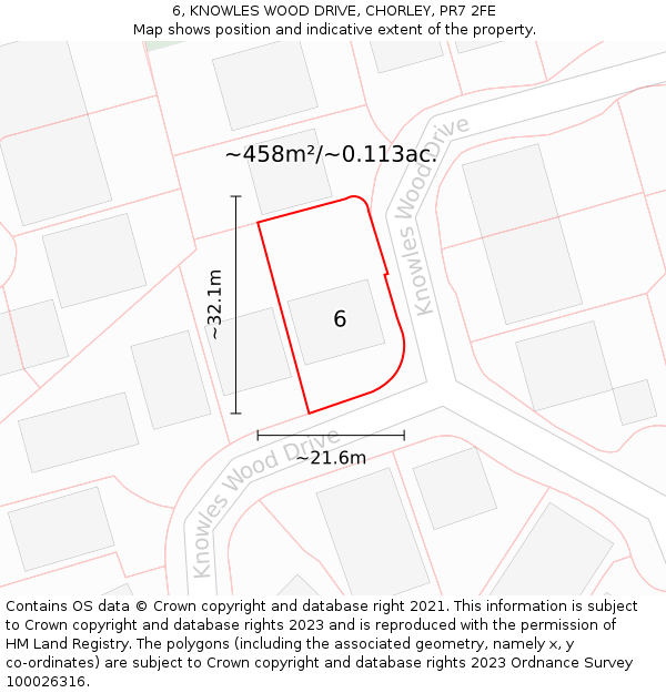 6, KNOWLES WOOD DRIVE, CHORLEY, PR7 2FE: Plot and title map