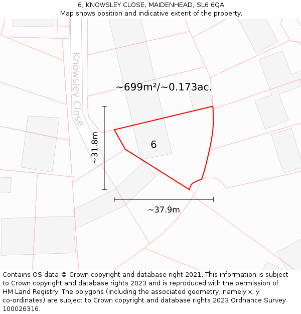6, KNOWSLEY CLOSE, MAIDENHEAD, SL6 6QA: Plot and title map