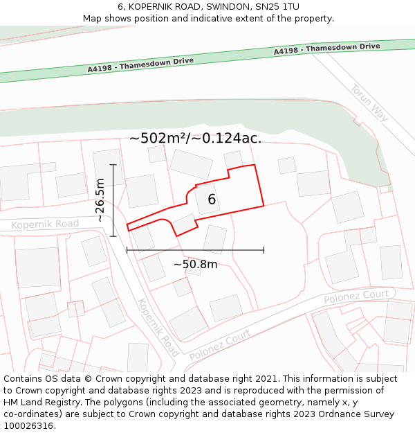 6, KOPERNIK ROAD, SWINDON, SN25 1TU: Plot and title map