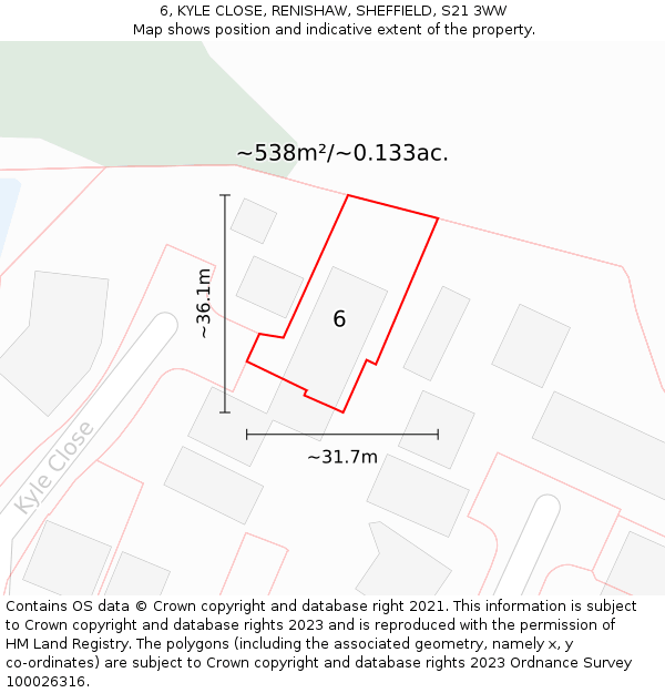 6, KYLE CLOSE, RENISHAW, SHEFFIELD, S21 3WW: Plot and title map