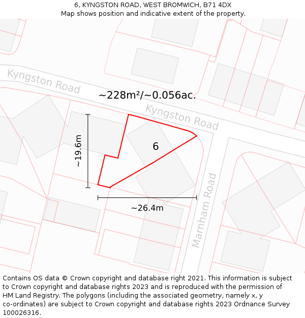 6, KYNGSTON ROAD, WEST BROMWICH, B71 4DX: Plot and title map