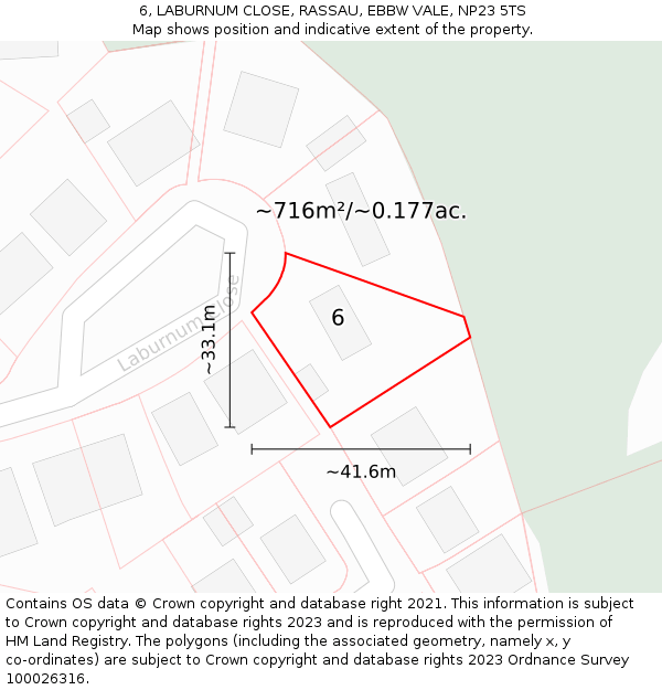 6, LABURNUM CLOSE, RASSAU, EBBW VALE, NP23 5TS: Plot and title map