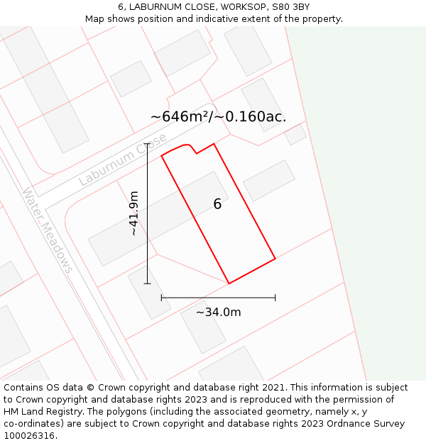 6, LABURNUM CLOSE, WORKSOP, S80 3BY: Plot and title map