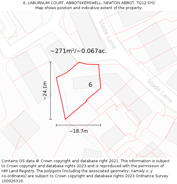 6, LABURNUM COURT, ABBOTSKERSWELL, NEWTON ABBOT, TQ12 5YG: Plot and title map