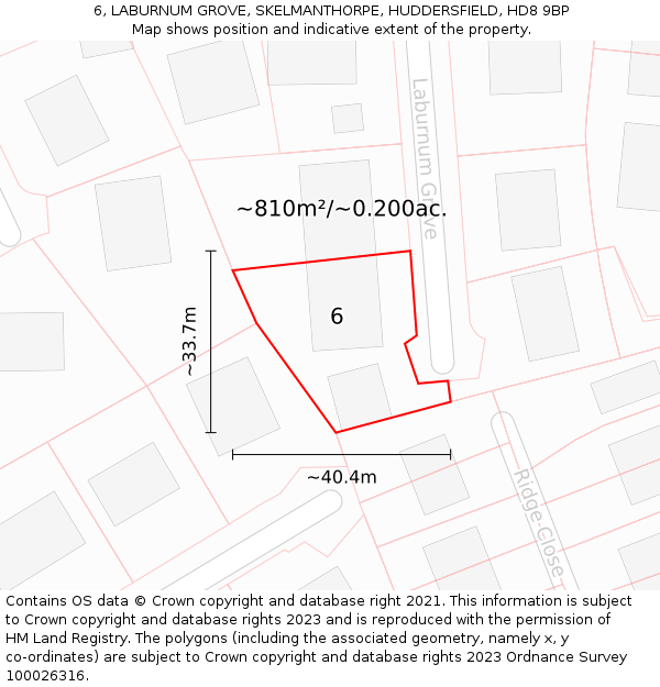 6, LABURNUM GROVE, SKELMANTHORPE, HUDDERSFIELD, HD8 9BP: Plot and title map