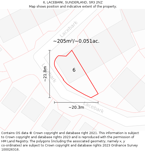 6, LACEBARK, SUNDERLAND, SR3 2NZ: Plot and title map