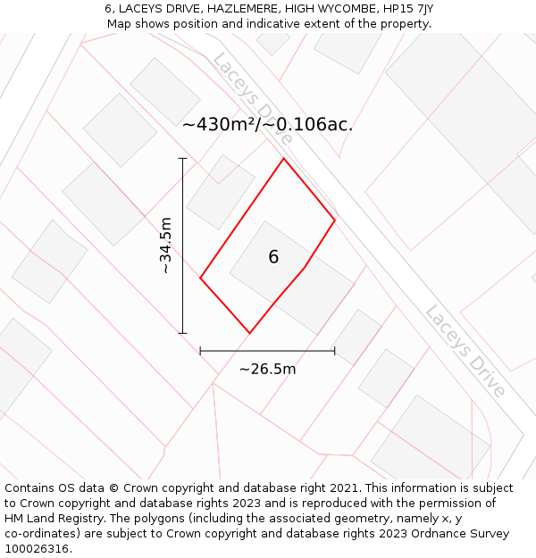 6, LACEYS DRIVE, HAZLEMERE, HIGH WYCOMBE, HP15 7JY: Plot and title map