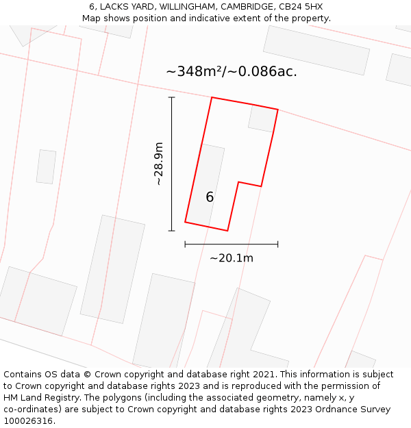 6, LACKS YARD, WILLINGHAM, CAMBRIDGE, CB24 5HX: Plot and title map