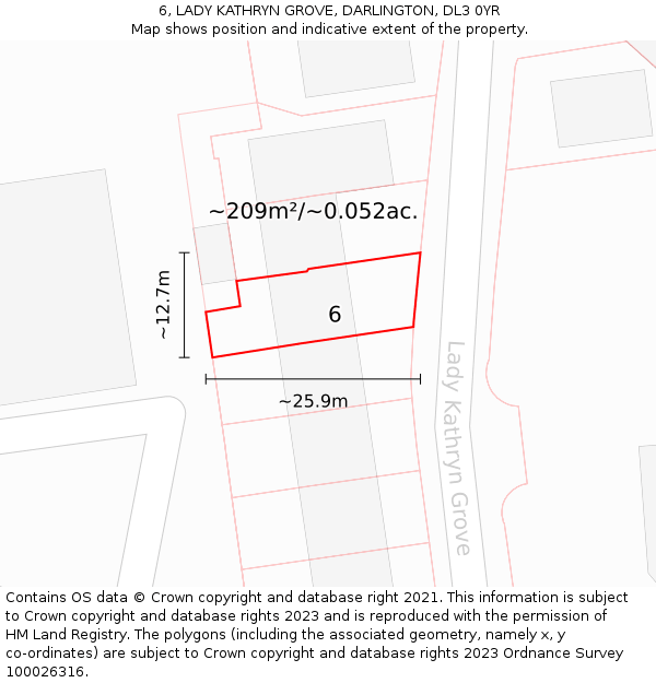 6, LADY KATHRYN GROVE, DARLINGTON, DL3 0YR: Plot and title map