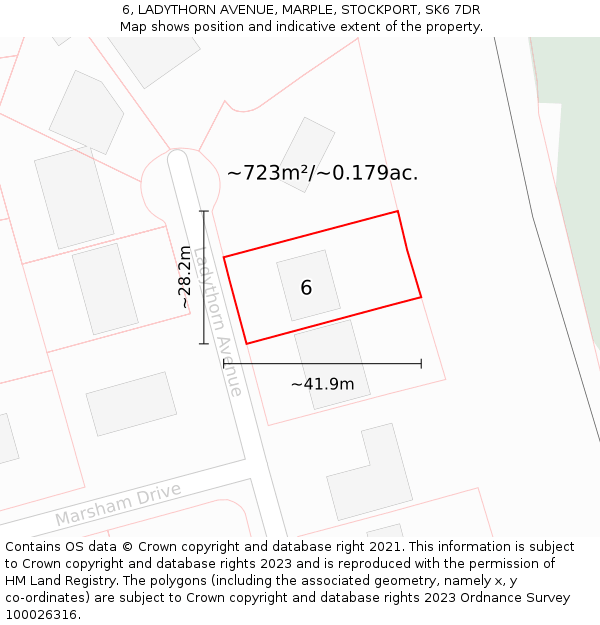 6, LADYTHORN AVENUE, MARPLE, STOCKPORT, SK6 7DR: Plot and title map