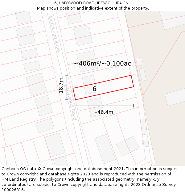 6, LADYWOOD ROAD, IPSWICH, IP4 3NH: Plot and title map