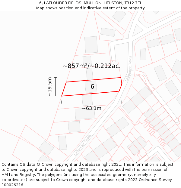 6, LAFLOUDER FIELDS, MULLION, HELSTON, TR12 7EL: Plot and title map
