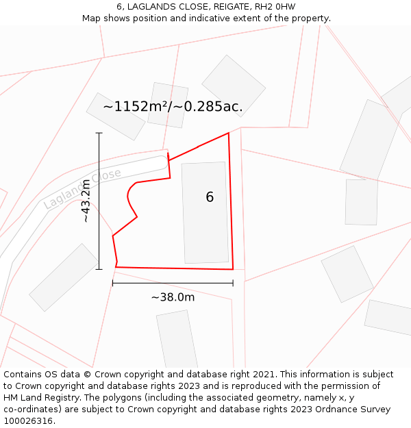 6, LAGLANDS CLOSE, REIGATE, RH2 0HW: Plot and title map