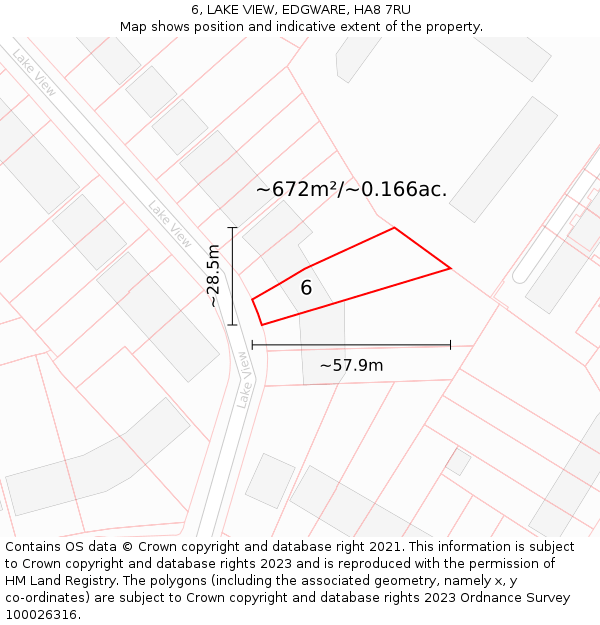 6, LAKE VIEW, EDGWARE, HA8 7RU: Plot and title map