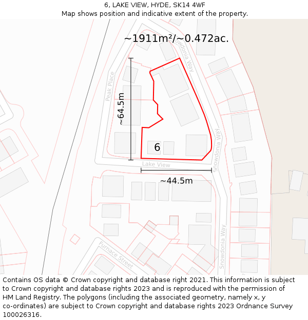 6, LAKE VIEW, HYDE, SK14 4WF: Plot and title map