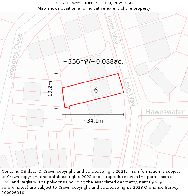 6, LAKE WAY, HUNTINGDON, PE29 6SU: Plot and title map