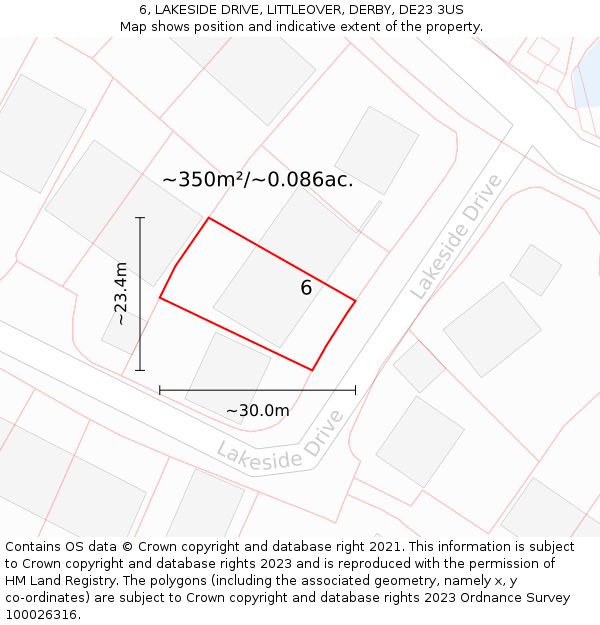6, LAKESIDE DRIVE, LITTLEOVER, DERBY, DE23 3US: Plot and title map