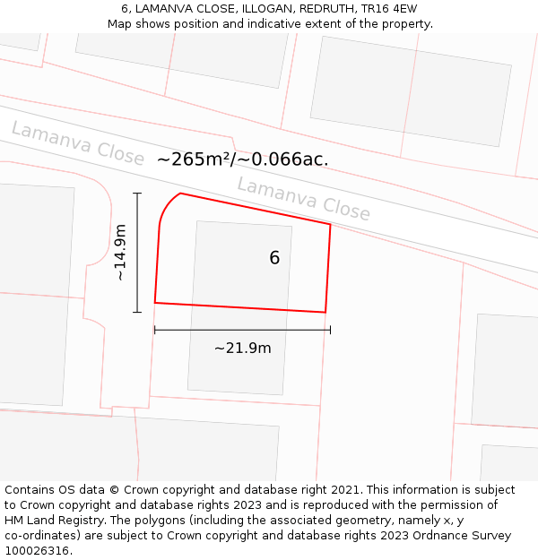 6, LAMANVA CLOSE, ILLOGAN, REDRUTH, TR16 4EW: Plot and title map