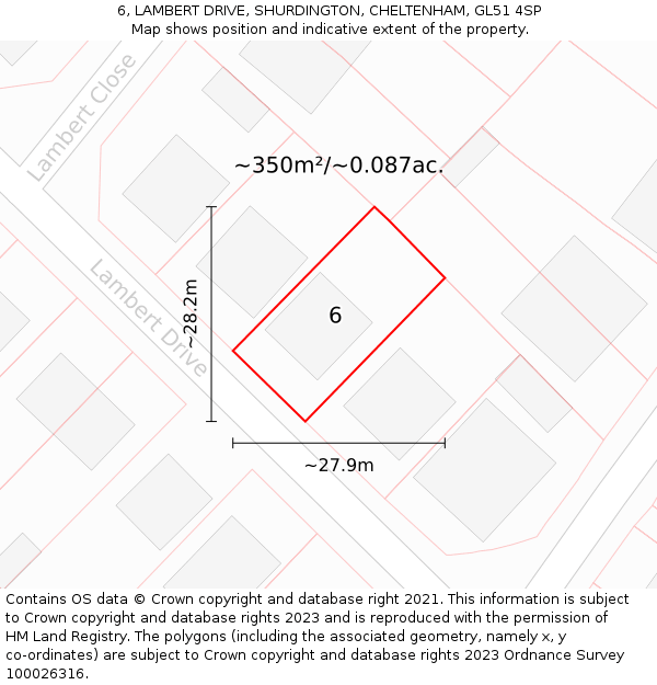 6, LAMBERT DRIVE, SHURDINGTON, CHELTENHAM, GL51 4SP: Plot and title map