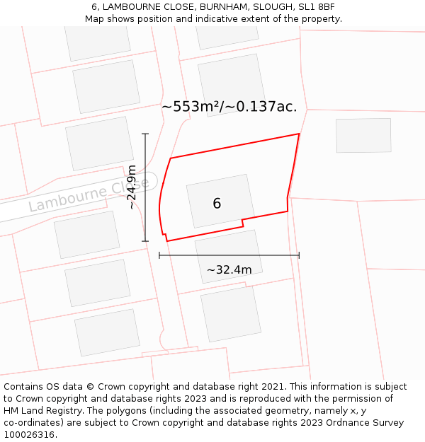 6, LAMBOURNE CLOSE, BURNHAM, SLOUGH, SL1 8BF: Plot and title map