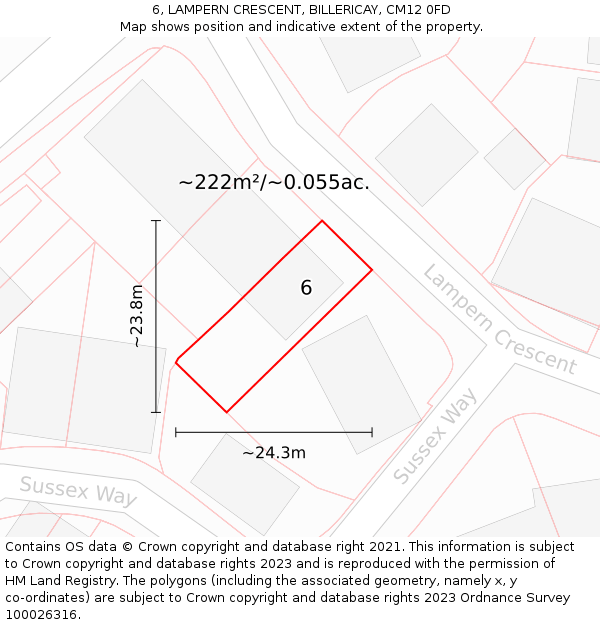 6, LAMPERN CRESCENT, BILLERICAY, CM12 0FD: Plot and title map