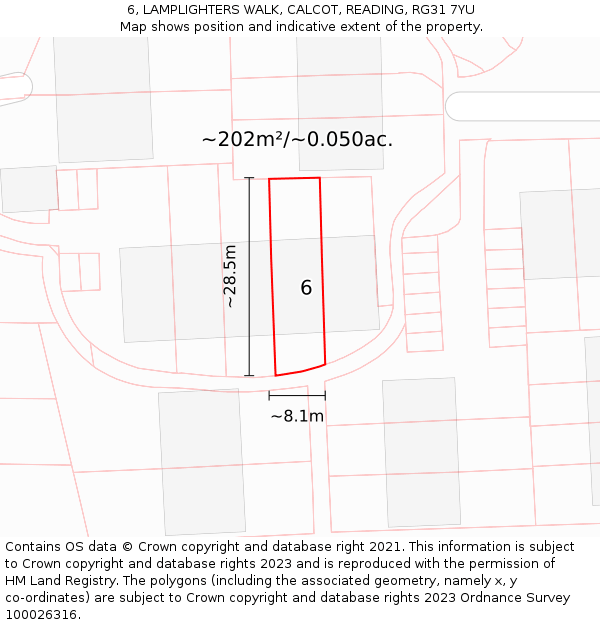 6, LAMPLIGHTERS WALK, CALCOT, READING, RG31 7YU: Plot and title map