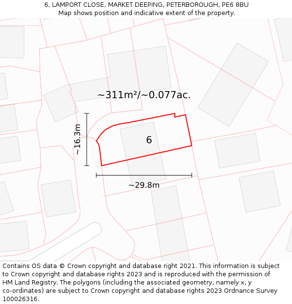 6, LAMPORT CLOSE, MARKET DEEPING, PETERBOROUGH, PE6 8BU: Plot and title map