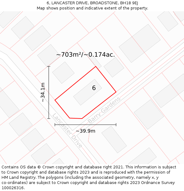 6, LANCASTER DRIVE, BROADSTONE, BH18 9EJ: Plot and title map