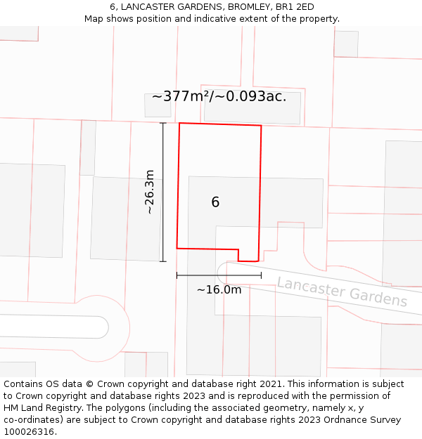 6, LANCASTER GARDENS, BROMLEY, BR1 2ED: Plot and title map
