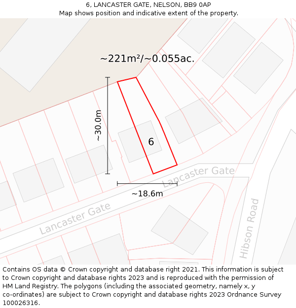 6, LANCASTER GATE, NELSON, BB9 0AP: Plot and title map