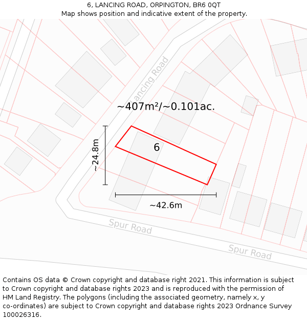 6, LANCING ROAD, ORPINGTON, BR6 0QT: Plot and title map