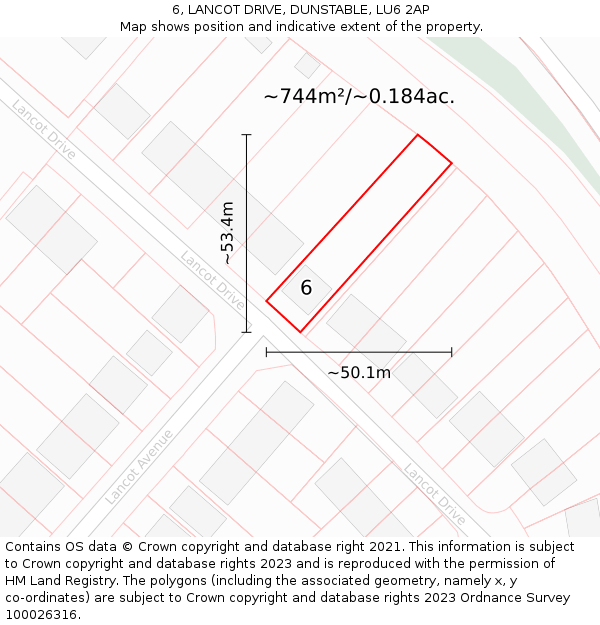 6, LANCOT DRIVE, DUNSTABLE, LU6 2AP: Plot and title map
