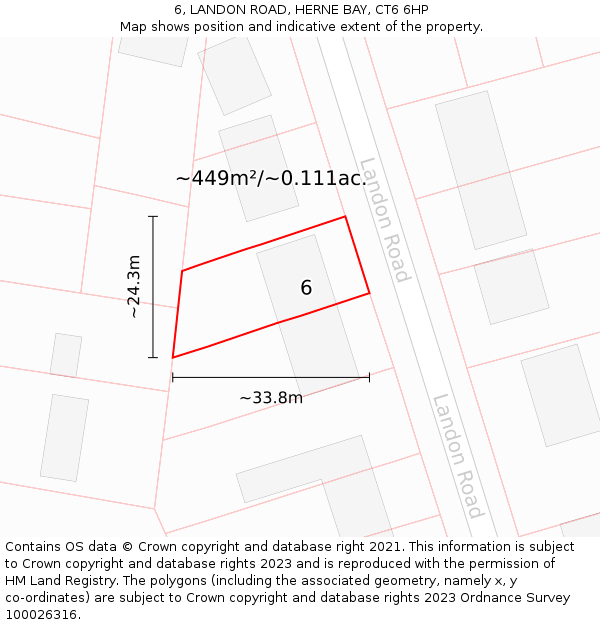6, LANDON ROAD, HERNE BAY, CT6 6HP: Plot and title map