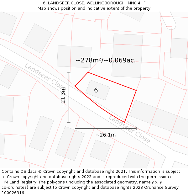 6, LANDSEER CLOSE, WELLINGBOROUGH, NN8 4HF: Plot and title map