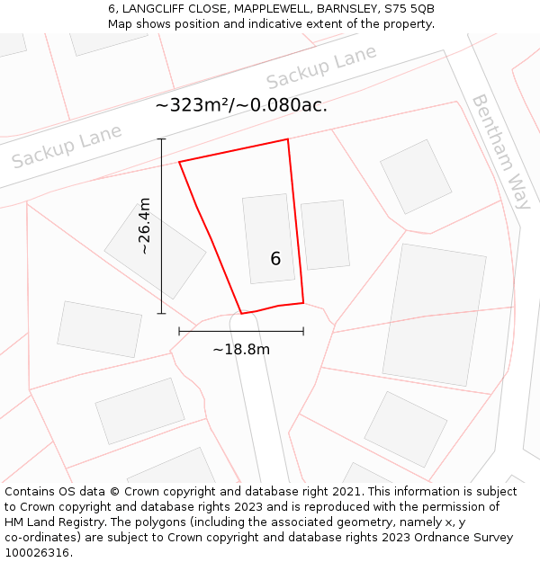 6, LANGCLIFF CLOSE, MAPPLEWELL, BARNSLEY, S75 5QB: Plot and title map