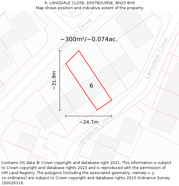 6, LANGDALE CLOSE, EASTBOURNE, BN23 8HS: Plot and title map
