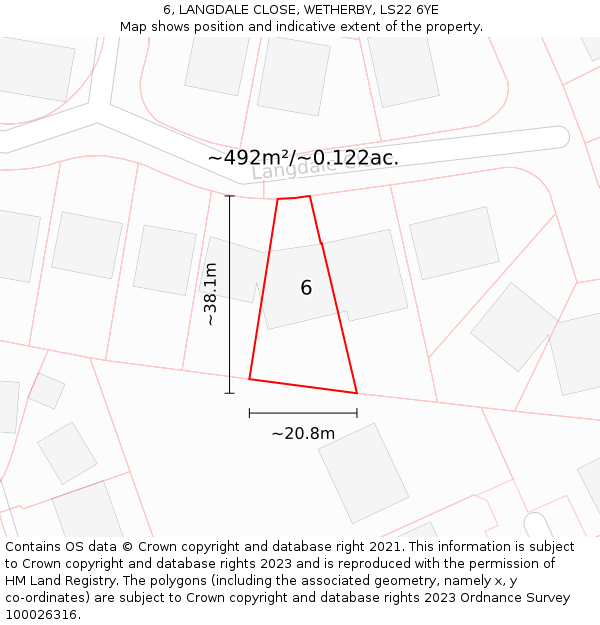 6, LANGDALE CLOSE, WETHERBY, LS22 6YE: Plot and title map