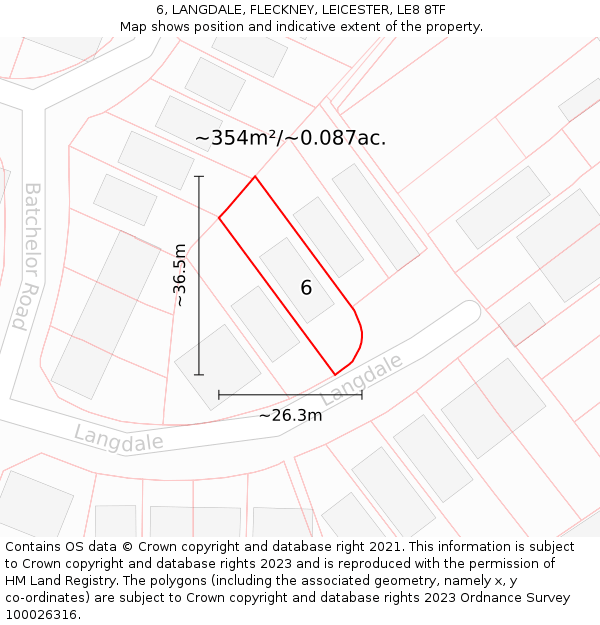 6, LANGDALE, FLECKNEY, LEICESTER, LE8 8TF: Plot and title map