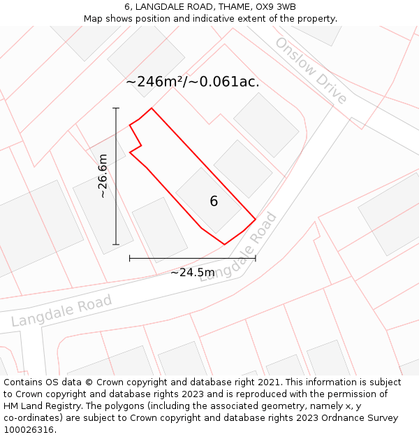 6, LANGDALE ROAD, THAME, OX9 3WB: Plot and title map