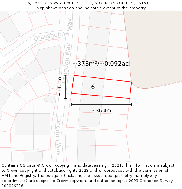 6, LANGDON WAY, EAGLESCLIFFE, STOCKTON-ON-TEES, TS16 0GE: Plot and title map