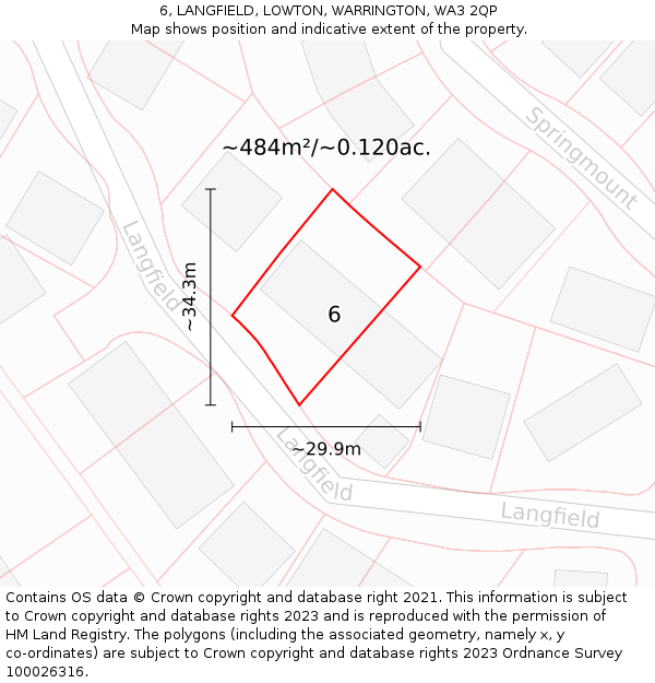 6, LANGFIELD, LOWTON, WARRINGTON, WA3 2QP: Plot and title map
