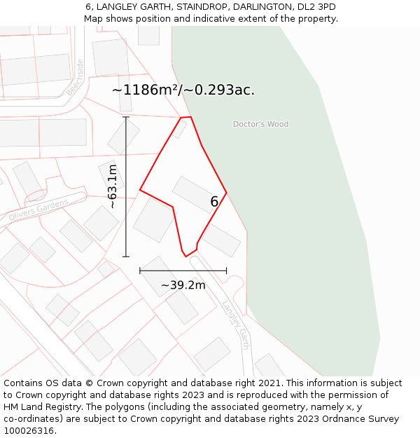 6, LANGLEY GARTH, STAINDROP, DARLINGTON, DL2 3PD: Plot and title map